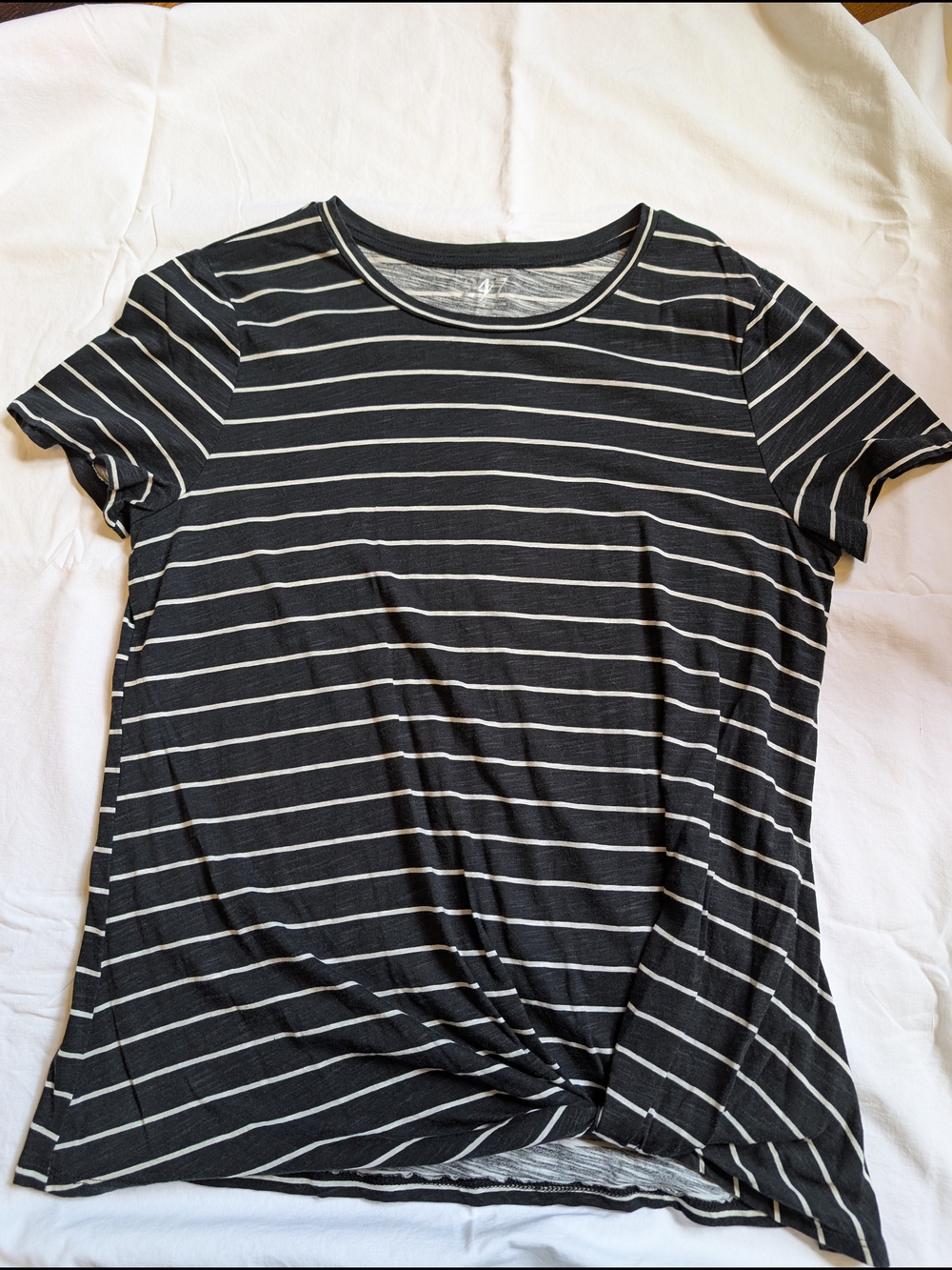 24/7 Striped Twist-Hem Short Sleeve Top - Black/White